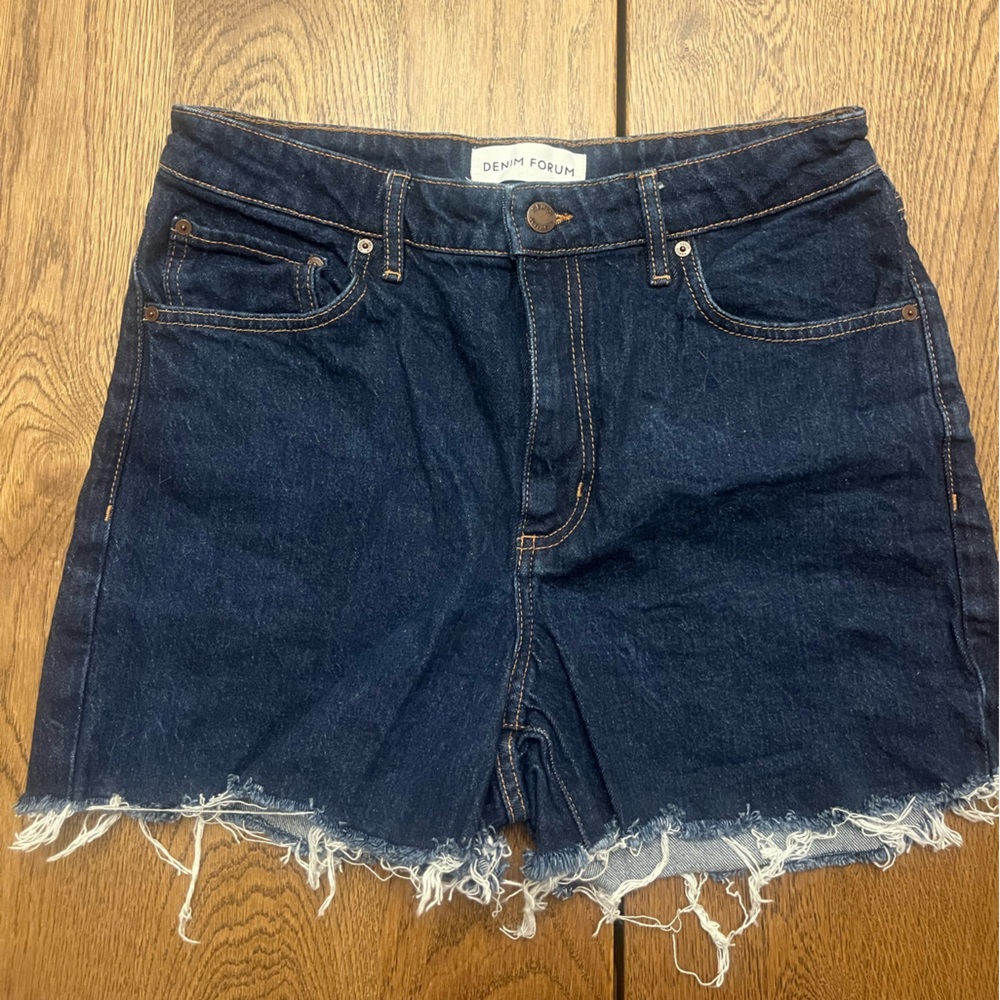 Denim Forum Dark Blue Raw Hem Jean Shorts
